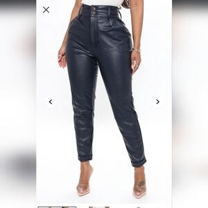 Fashion Nova Leather Ankle Pants In BEIGE